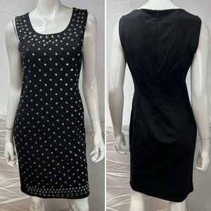 Tahari Women's 6 Black Silver Studded Sheath Stretch Knee Length Tank Dress